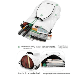 image-2 Rackets Tennis Racket Backpack with Shoes Pocket Waterproof Badminton Sports Bag Large Capacity Adjustable Strap