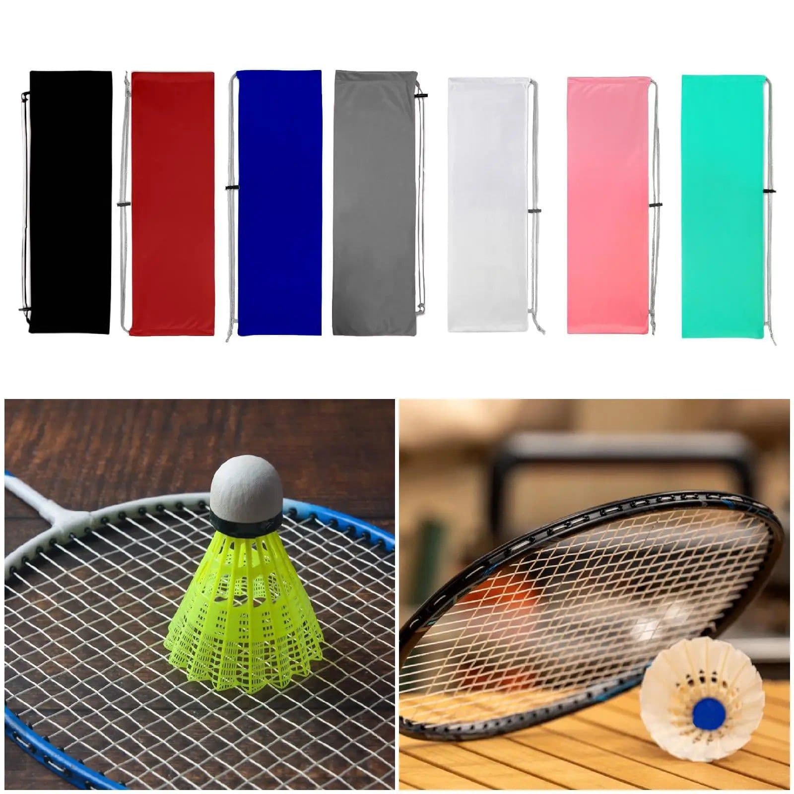 image-Badminton Racket Bag Pouch,Portable Drawstring Bag Soft Dustproof Protective Cover Case for Beginner Badminton Players