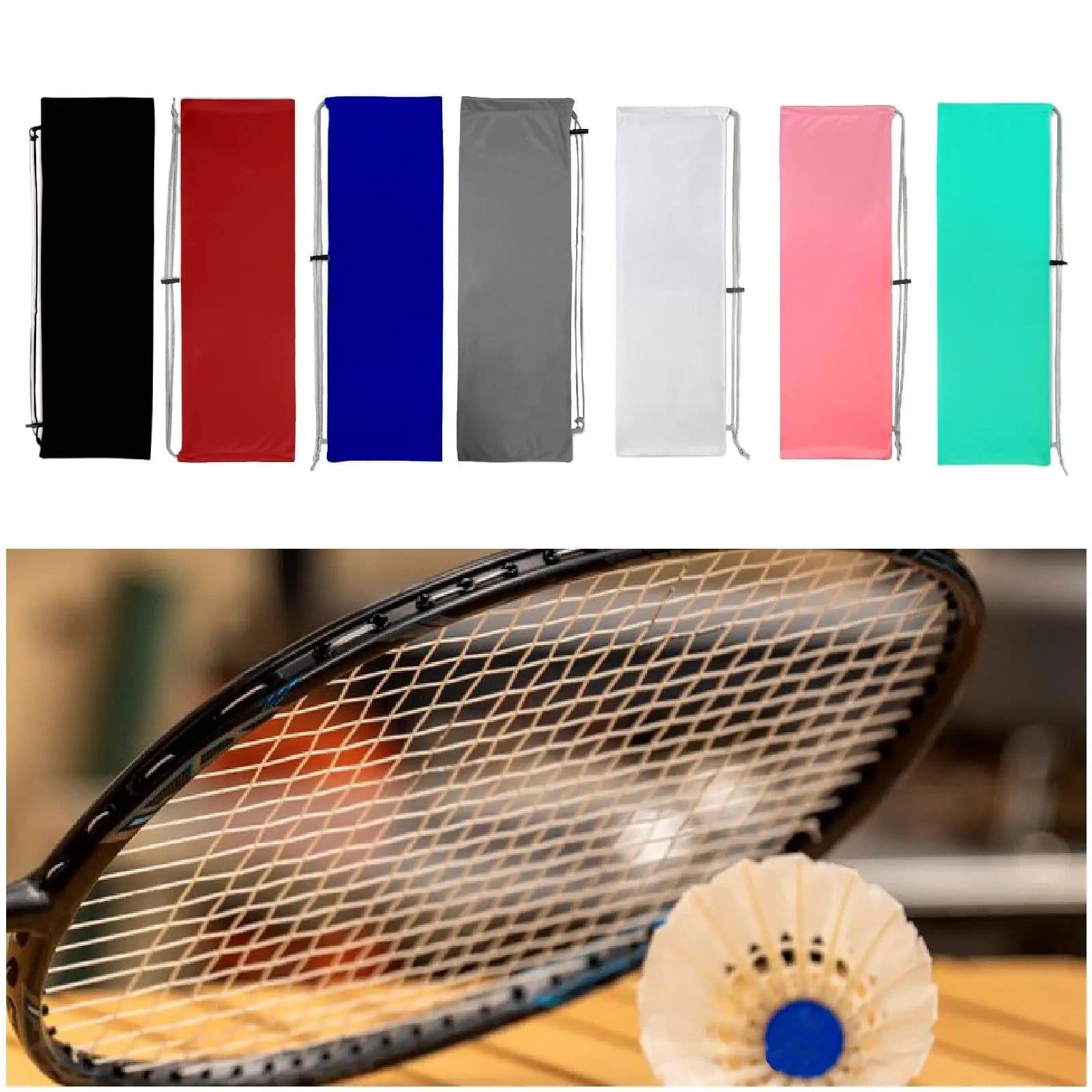 image-Badminton Racket Bag Pouch,Portable Drawstring Bag Soft Dustproof Protective Cover Case for Beginner Badminton Players