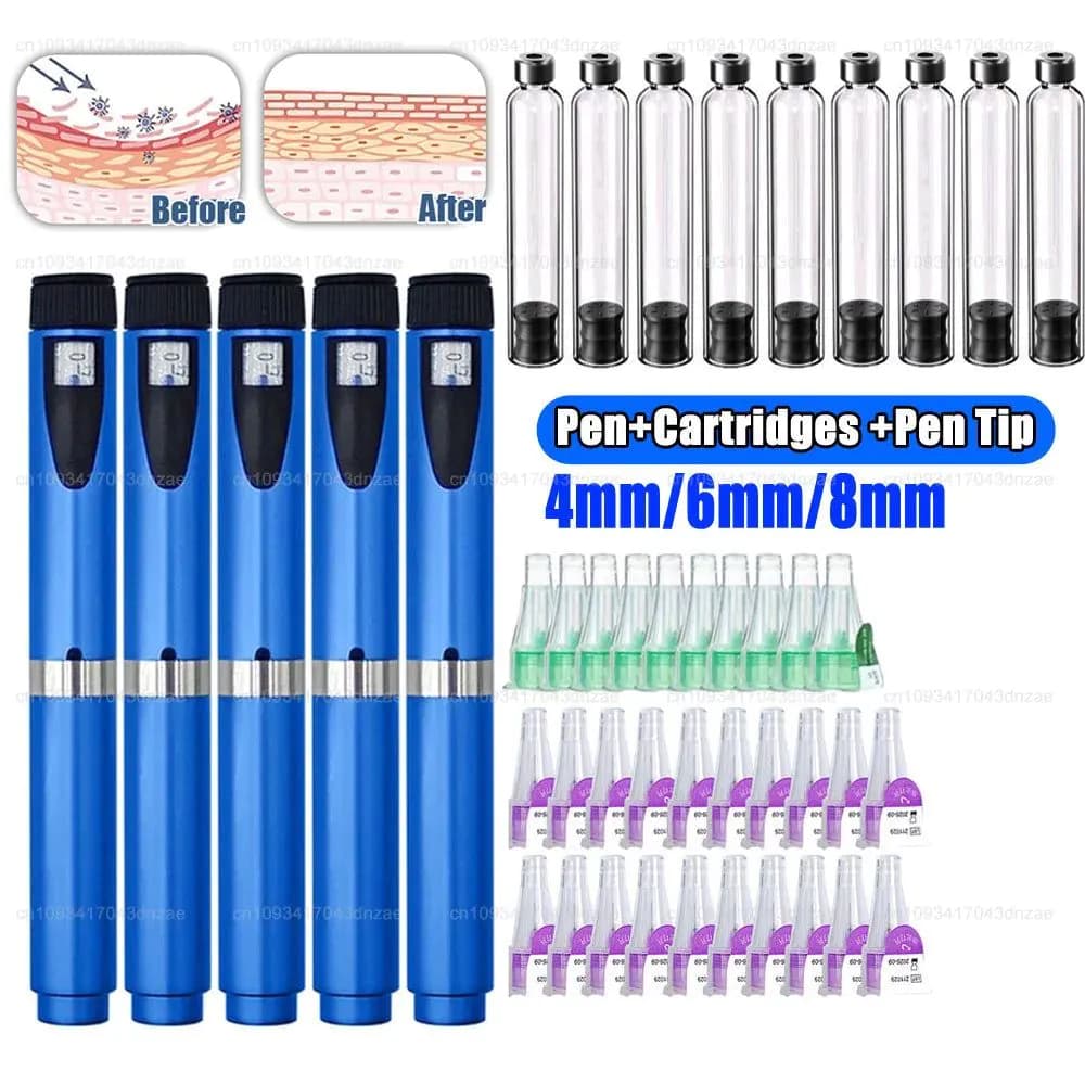 image-Magic Pen Injection Pen Kit 3ml Empty Cartridges Cassette Bottle 4/6/8mm Pen Tip Sterile Individual Packaging for Lilly Insulin