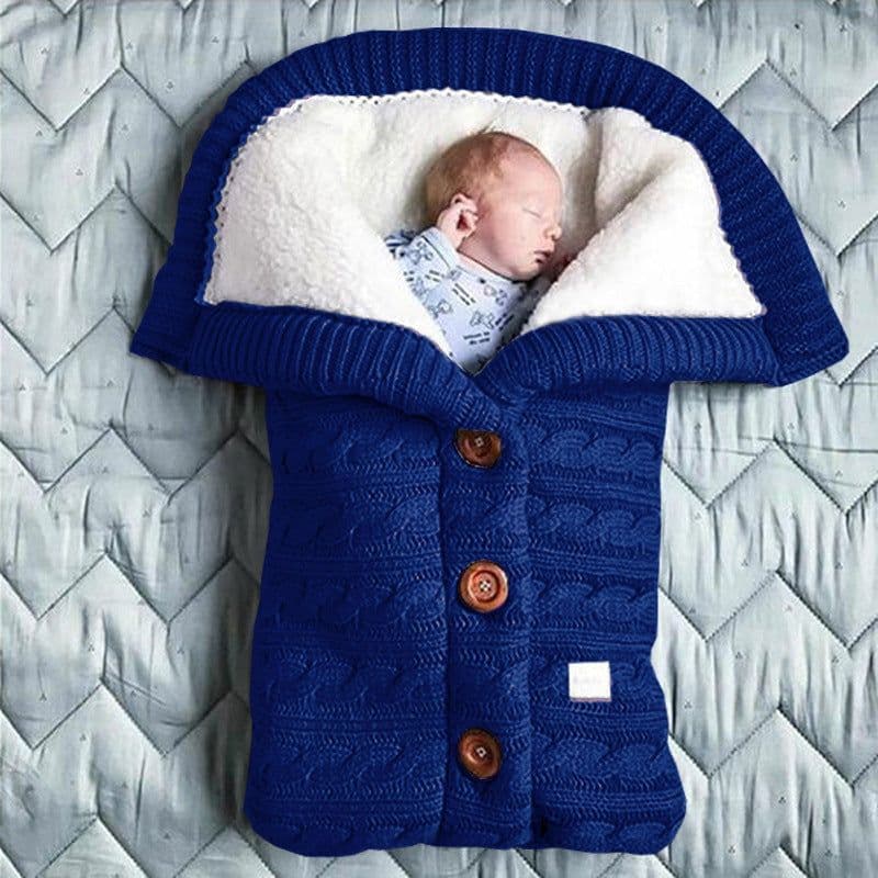 image-European and American autumn and winter baby stroller sleeping bag outdoor button baby knitted sleeping bag wool plus velvet thick swaddle quilt