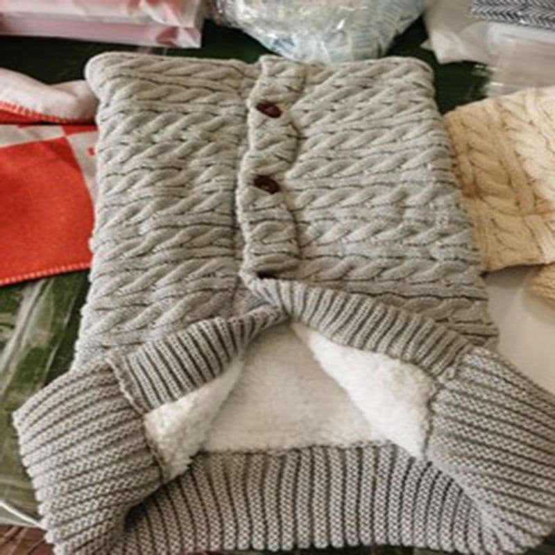 image-European and American autumn and winter baby stroller sleeping bag outdoor button baby knitted sleeping bag wool plus velvet thick swaddle quilt