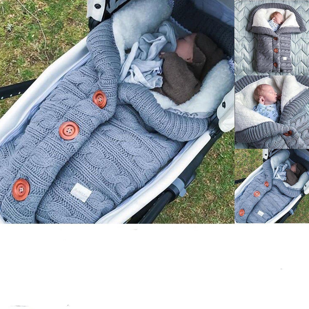 image-European and American autumn and winter baby stroller sleeping bag outdoor button baby knitted sleeping bag wool plus velvet thick swaddle quilt