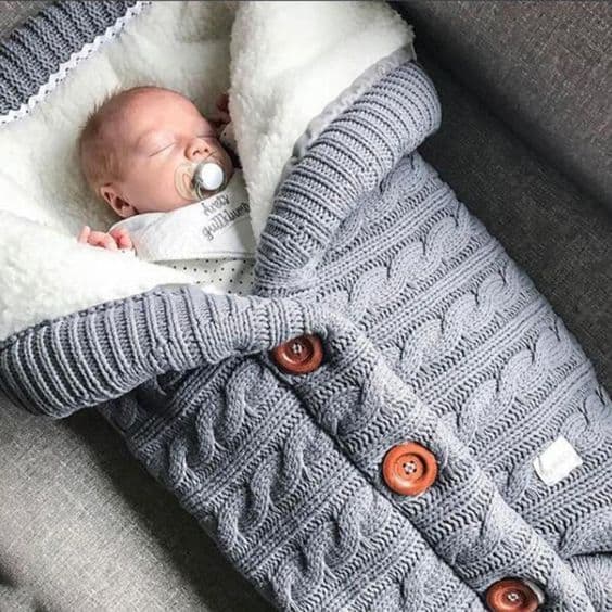 image-European and American autumn and winter baby stroller sleeping bag outdoor button baby knitted sleeping bag wool plus velvet thick swaddle quilt