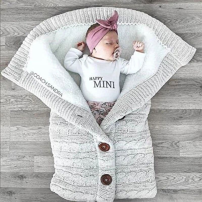 image-European and American autumn and winter baby stroller sleeping bag outdoor button baby knitted sleeping bag wool plus velvet thick swaddle quilt