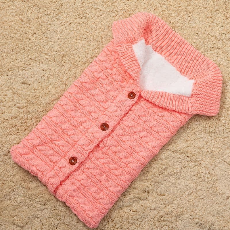 image-European and American autumn and winter baby stroller sleeping bag outdoor button baby knitted sleeping bag wool plus velvet thick swaddle quilt