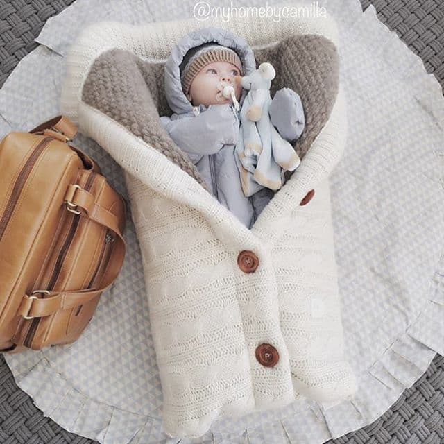 image-European and American autumn and winter baby stroller sleeping bag outdoor button baby knitted sleeping bag wool plus velvet thick swaddle quilt