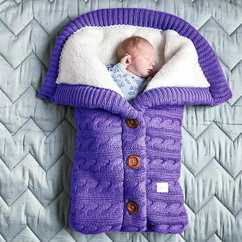 image-European and American autumn and winter baby stroller sleeping bag outdoor button baby knitted sleeping bag wool plus velvet thick swaddle quilt