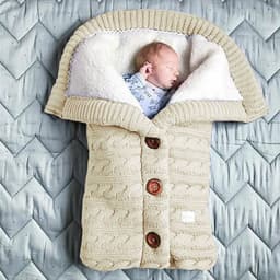 image-European and American autumn and winter baby stroller sleeping bag outdoor button baby knitted sleeping bag wool plus velvet thick swaddle quilt