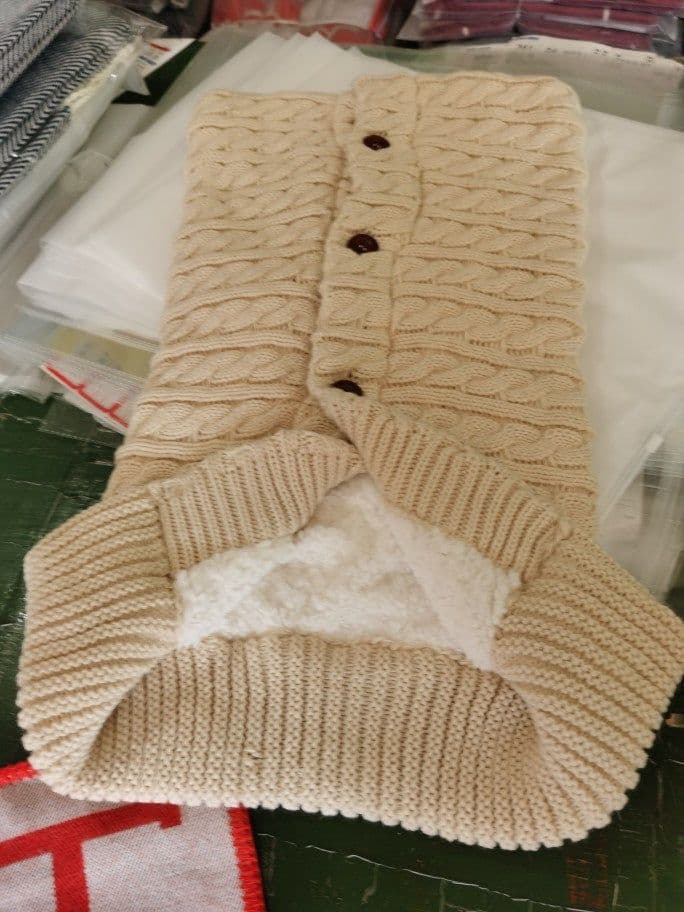 image-European and American autumn and winter baby stroller sleeping bag outdoor button baby knitted sleeping bag wool plus velvet thick swaddle quilt