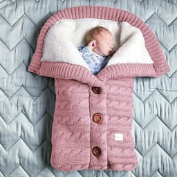 image-European and American autumn and winter baby stroller sleeping bag outdoor button baby knitted sleeping bag wool plus velvet thick swaddle quilt