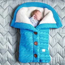 image-European and American autumn and winter baby stroller sleeping bag outdoor button baby knitted sleeping bag wool plus velvet thick swaddle quilt
