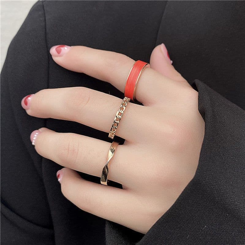 image-Korean version of three sets of combination drip ring female ins European and American high sense of luxury light luxury temperament golden open ring