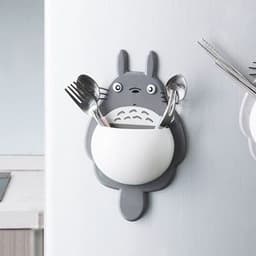 image-Cartoon cute My Neighbor Totoro Powerful Three Suction Cup Multifunctional Bathroom Toothpaste Toothbrush Facial Cleanser Storage Rack Factory Direct Sales