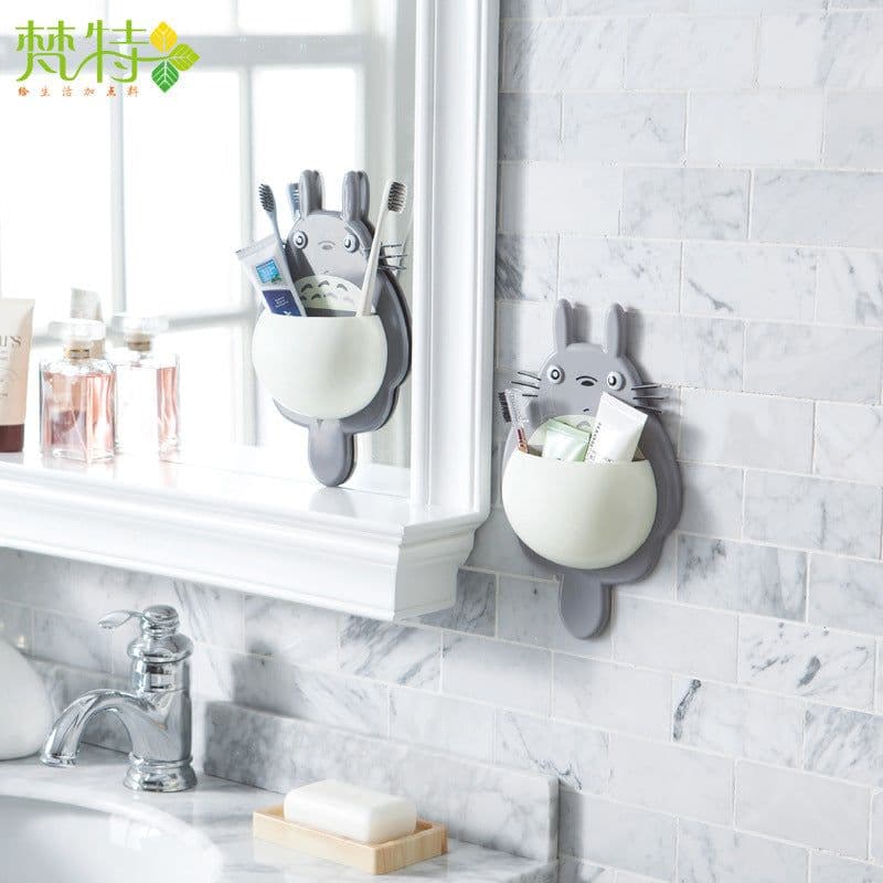 image-Cartoon cute My Neighbor Totoro Powerful Three Suction Cup Multifunctional Bathroom Toothpaste Toothbrush Facial Cleanser Storage Rack Factory Direct Sales