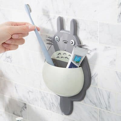 image-Cartoon cute My Neighbor Totoro Powerful Three Suction Cup Multifunctional Bathroom Toothpaste Toothbrush Facial Cleanser Storage Rack Factory Direct Sales