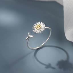 image-s925 sterling silver daisy ring female fresh forest flower ring cute leaf index finger ring jewelry birthday gift