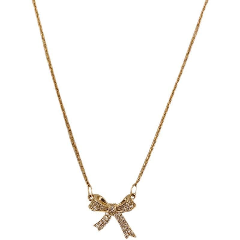 image-Korean version of the bow necklace female light luxury niche design sense clavicle chain new net red necklace temperament accessories