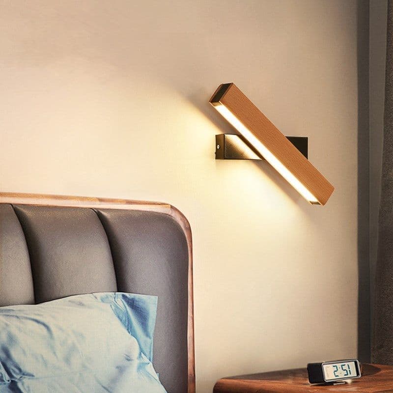 image-Nordic bedroom bedside lamp solid wood wall hanging lamp modern minimalist wall lamp creative rotating indoor LED wall lamp