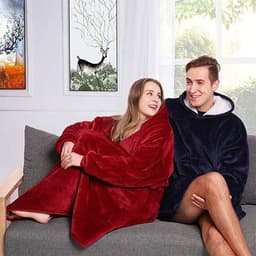 image-Cross-border winter thickened nightgown lazy wear hedging fleece hooded TV blanket cold-proof clothes couple lazy pajamas