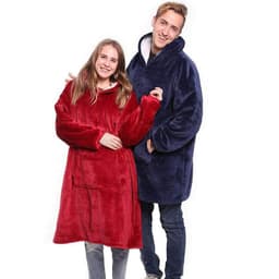 image-Cross-border winter thickened nightgown lazy wear hedging fleece hooded TV blanket cold-proof clothes couple lazy pajamas