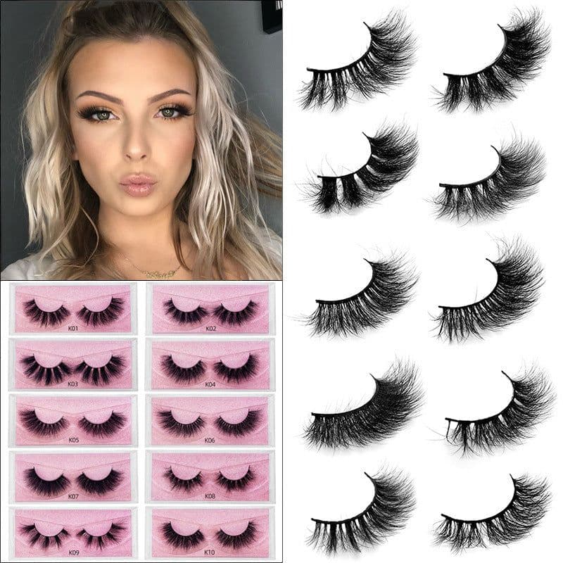 image-New product 5d mink hair fried false eyelashes natural thick style messy curled eyelashes K01-K12 pull-out box