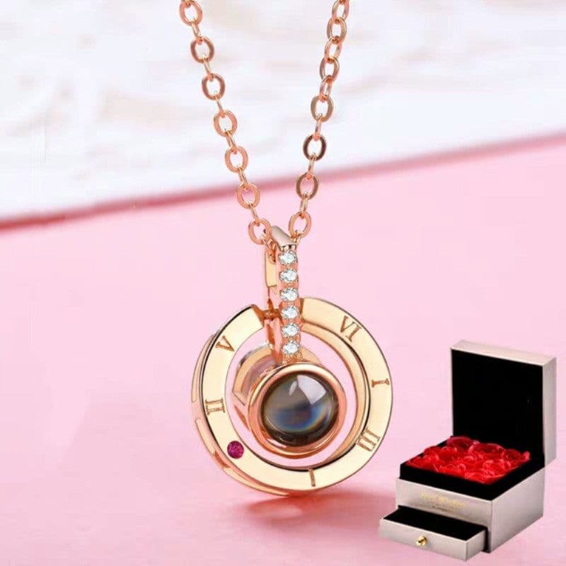image-Net Red Necklace in 100 Languages I Love You Memory Projection Pendant