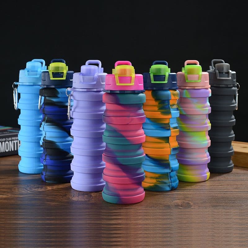 image-Creative Silicone Folding Water Cup Outdoor Sports Portable Water Bottle Cycling Sports Large Capacity Portable Water Bottle Gift