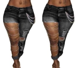 image-Manufacturers supply AliExpress ebay Amazon Europe and the United States exaggerated big hole jeans women's pants stretch
