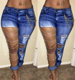image-Manufacturers supply AliExpress ebay Amazon Europe and the United States exaggerated big hole jeans women's pants stretch