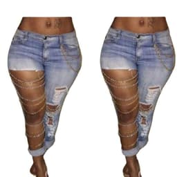 image-Manufacturers supply AliExpress ebay Amazon Europe and the United States exaggerated big hole jeans women's pants stretch