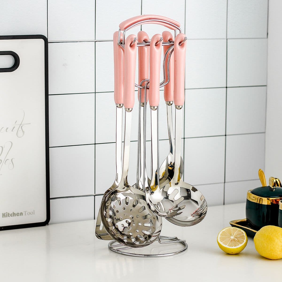 image-Hanle light luxury emerald kitchen full set of spoon shovel shovel soup spoon rice spoon ceramic handle anti-scalding cooking utensils