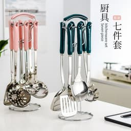 image-Hanle light luxury emerald kitchen full set of spoon shovel shovel soup spoon rice spoon ceramic handle anti-scalding cooking utensils