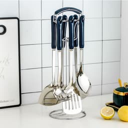 image-Hanle light luxury emerald kitchen full set of spoon shovel shovel soup spoon rice spoon ceramic handle anti-scalding cooking utensils