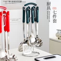 image-Hanle light luxury emerald kitchen full set of spoon shovel shovel soup spoon rice spoon ceramic handle anti-scalding cooking utensils