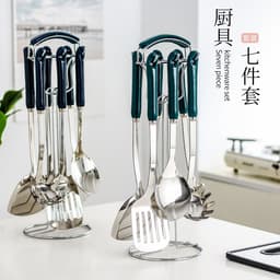 image-Hanle light luxury emerald kitchen full set of spoon shovel shovel soup spoon rice spoon ceramic handle anti-scalding cooking utensils