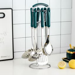 image-Hanle light luxury emerald kitchen full set of spoon shovel shovel soup spoon rice spoon ceramic handle anti-scalding cooking utensils