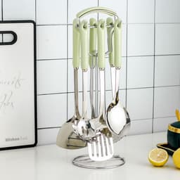 image-Hanle light luxury emerald kitchen full set of spoon shovel shovel soup spoon rice spoon ceramic handle anti-scalding cooking utensils