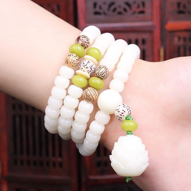 image-Original Hainan natural white jade bodhi 108 beads bracelet