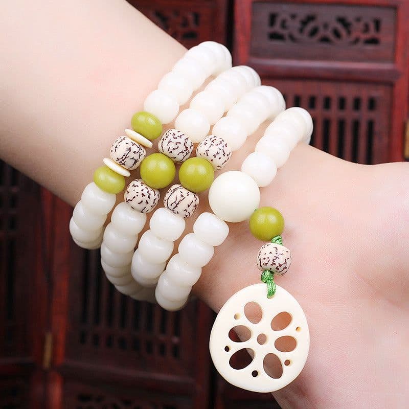 image-Original Hainan natural white jade bodhi 108 beads bracelet