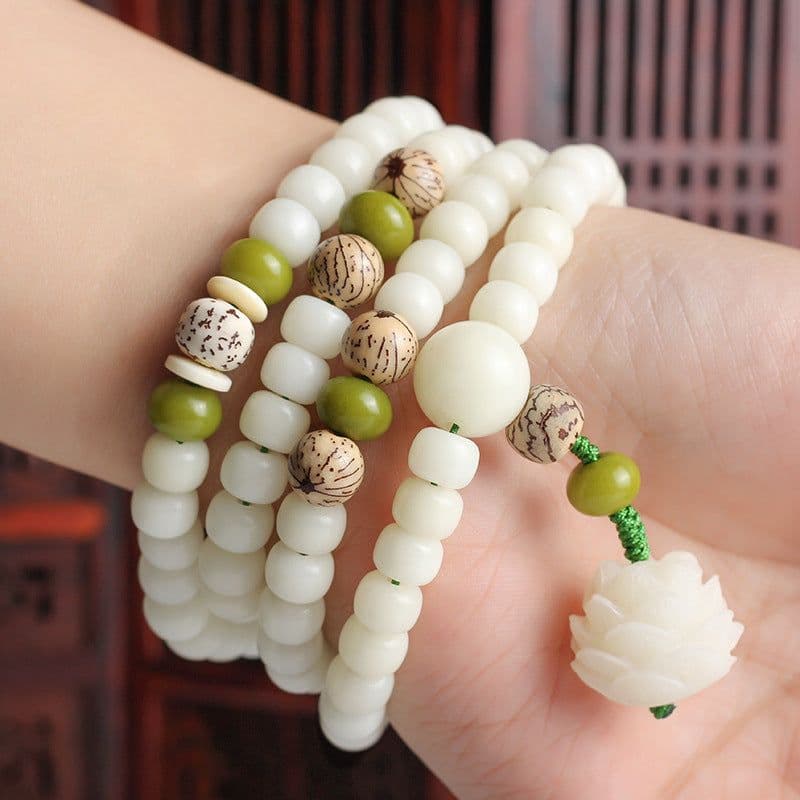 image-Original Hainan natural white jade bodhi 108 beads bracelet