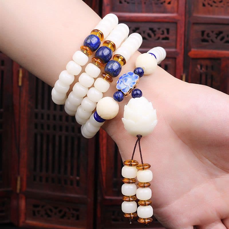 image-Original Hainan natural white jade bodhi 108 beads bracelet