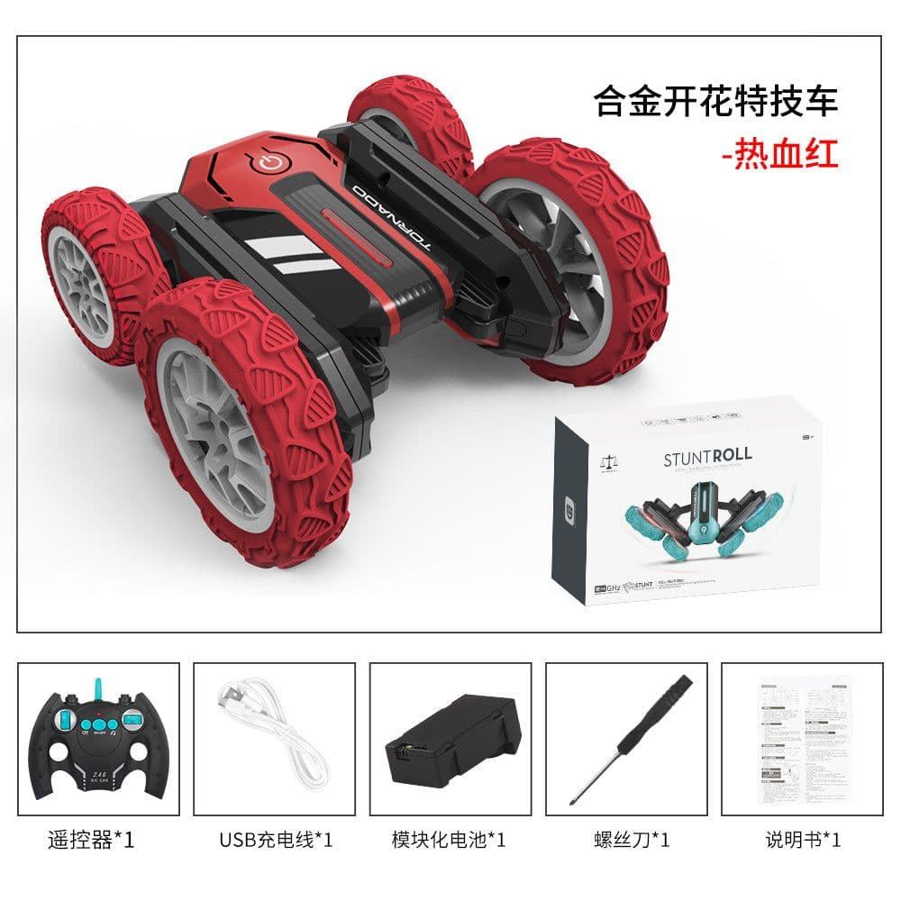 image-Cross-border hot sale stunt remote control car 2.4G toy 360 revolving blossoming cool light rolling double-sided butterfly car