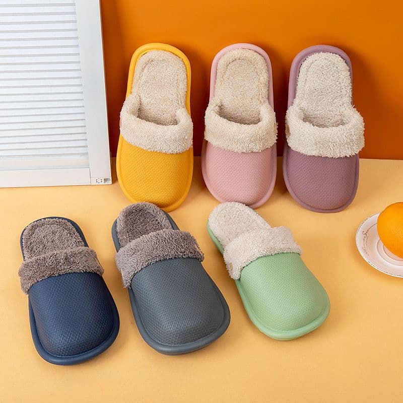 image-Waterproof cotton slippers women's autumn and winter home detachable cotton support shoes men's warm non-slip couple wool slippers wholesale