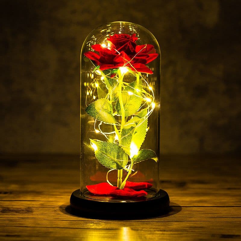 image-Rose flower glass cover gold foil flower with led light immortal flower Christmas Valentine's day ornaments cross-border e-commerce supply