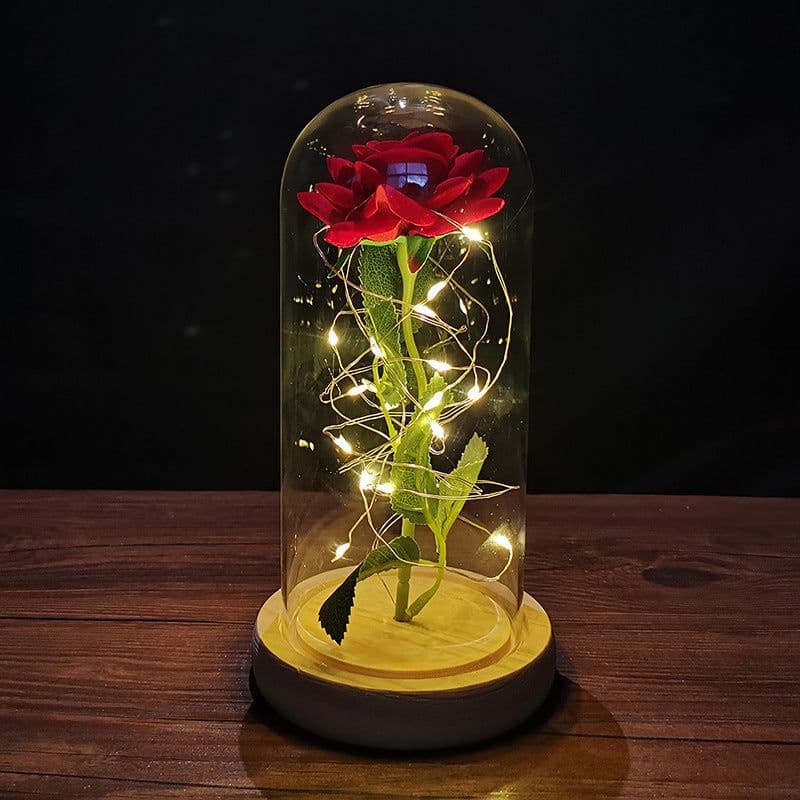 image-Rose flower glass cover gold foil flower with led light immortal flower Christmas Valentine's day ornaments cross-border e-commerce supply