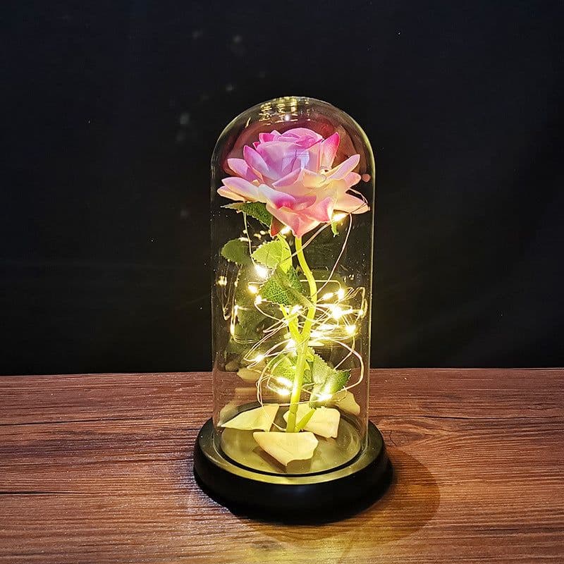 image-Rose flower glass cover gold foil flower with led light immortal flower Christmas Valentine's day ornaments cross-border e-commerce supply