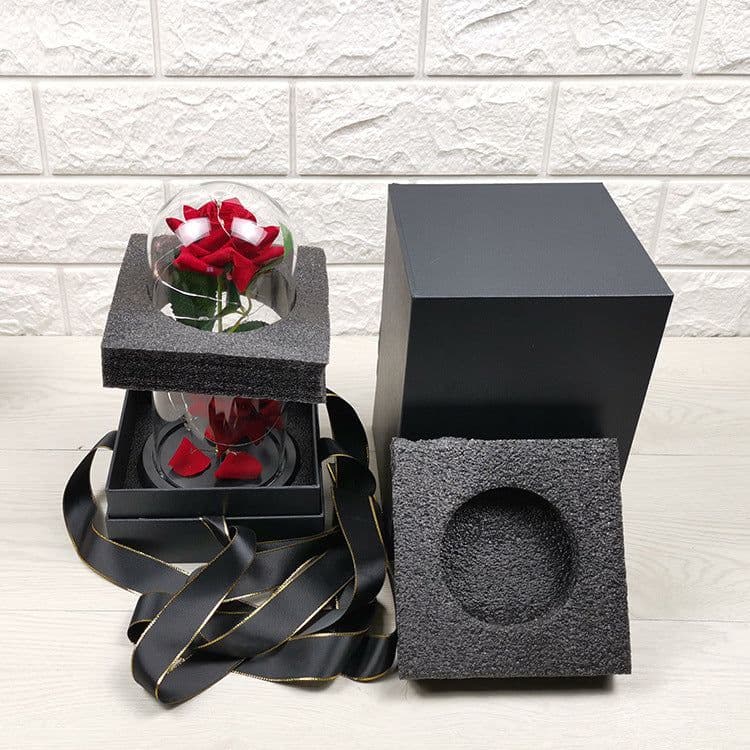 image-Rose flower glass cover gold foil flower with led light immortal flower Christmas Valentine's day ornaments cross-border e-commerce supply