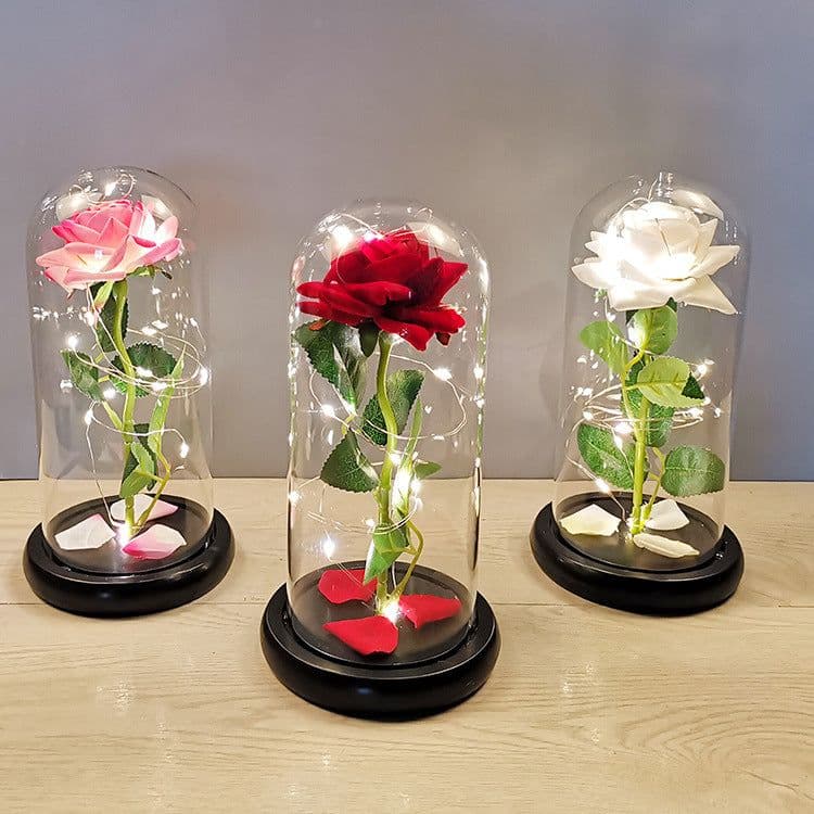 image-Rose flower glass cover gold foil flower with led light immortal flower Christmas Valentine's day ornaments cross-border e-commerce supply