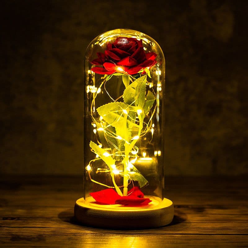 image-Rose flower glass cover gold foil flower with led light immortal flower Christmas Valentine's day ornaments cross-border e-commerce supply